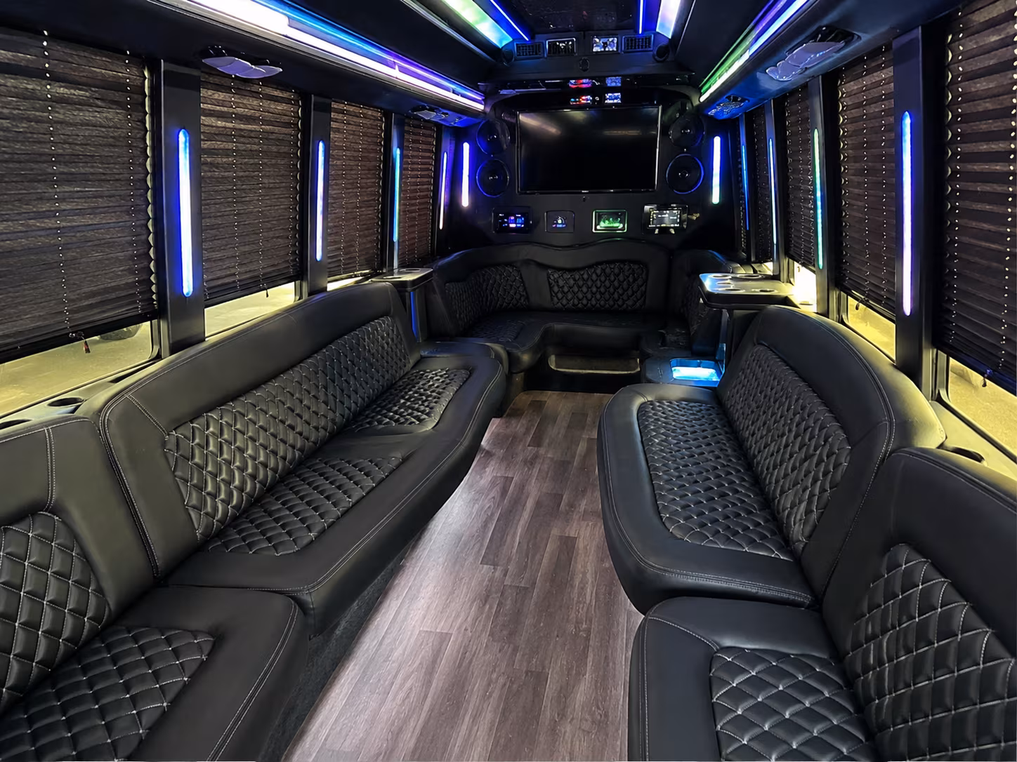 Passenger seating aboard a party bus rental serving Fort Lauderdale